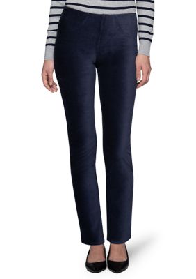 HUE Women's Classic Natural Rise Corduroy Pants, Navy Blue, XL