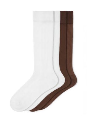 HUE Women's Sheer Knee High 2-Pair Pack Stockings, Brown, S-M