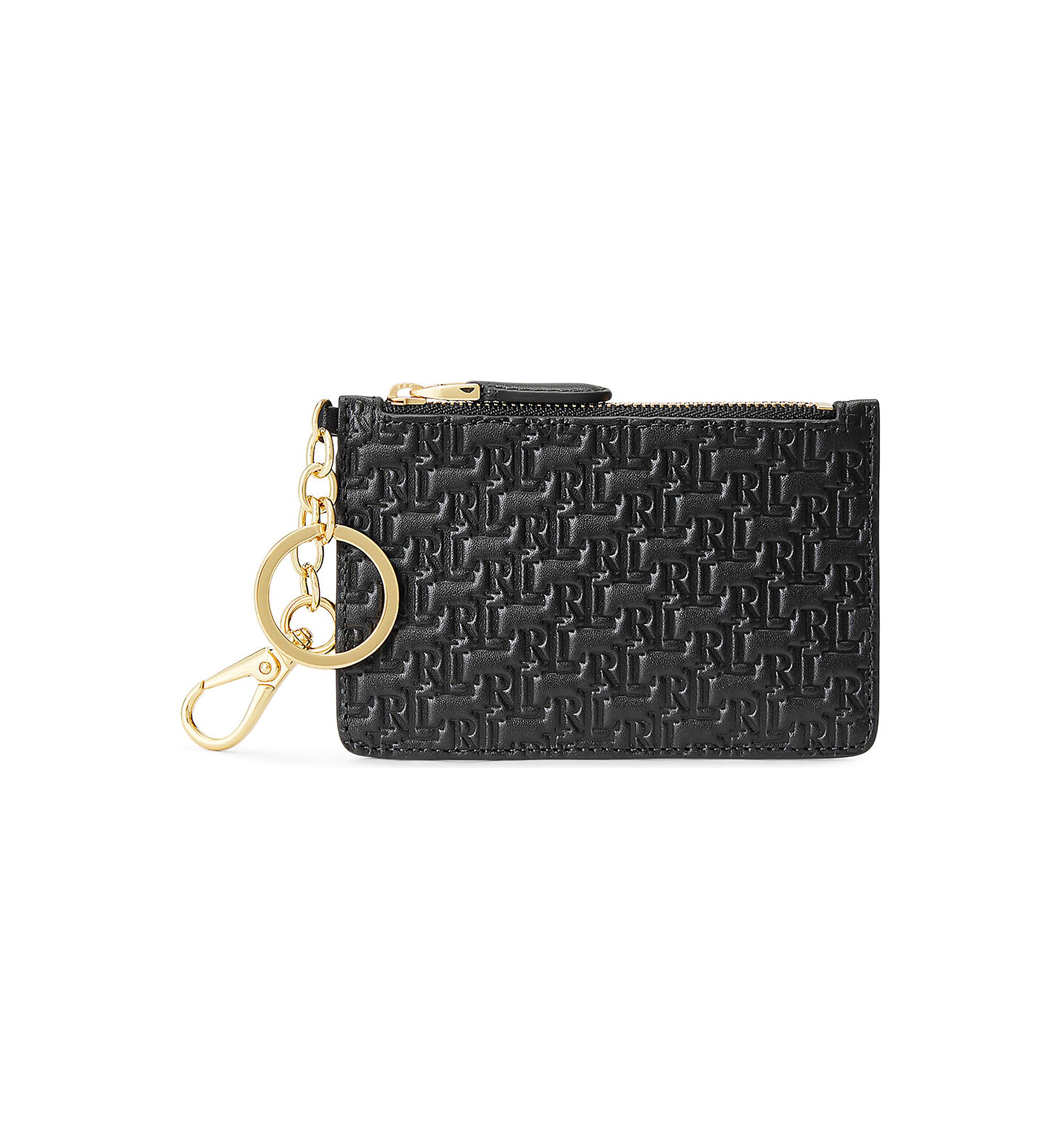 Logo Debossed Leather Zip Card Case