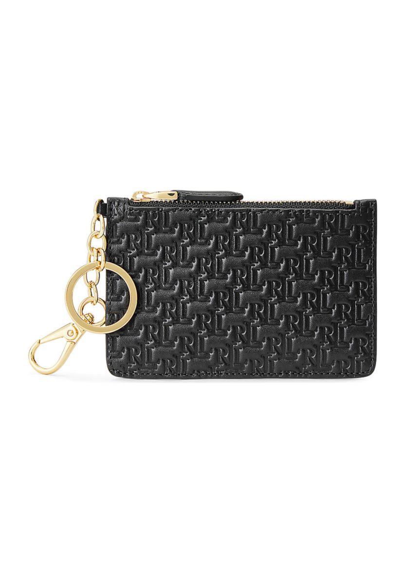 Logo Debossed Leather Zip Card Case
