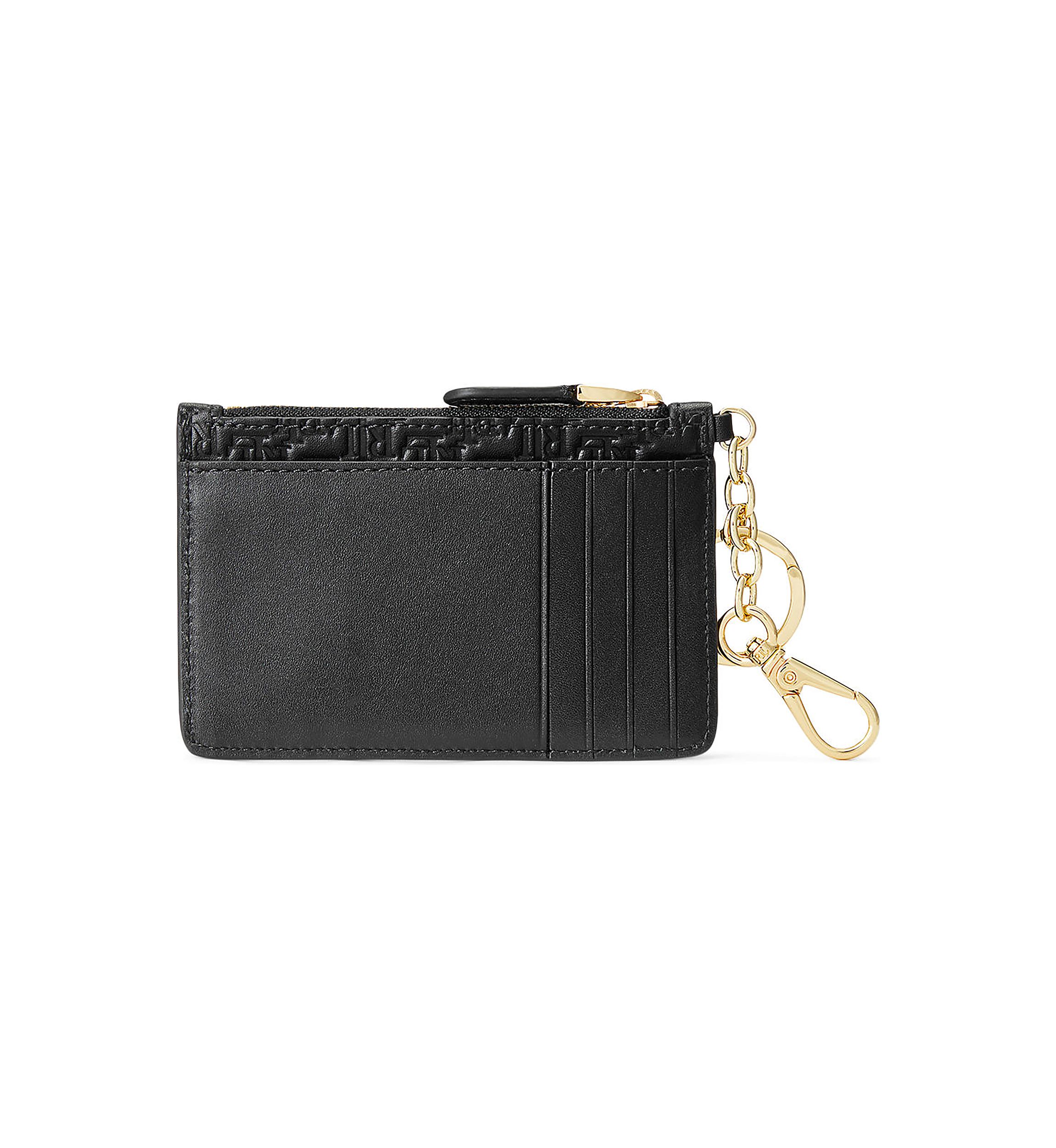Logo Debossed Leather Zip Card Case