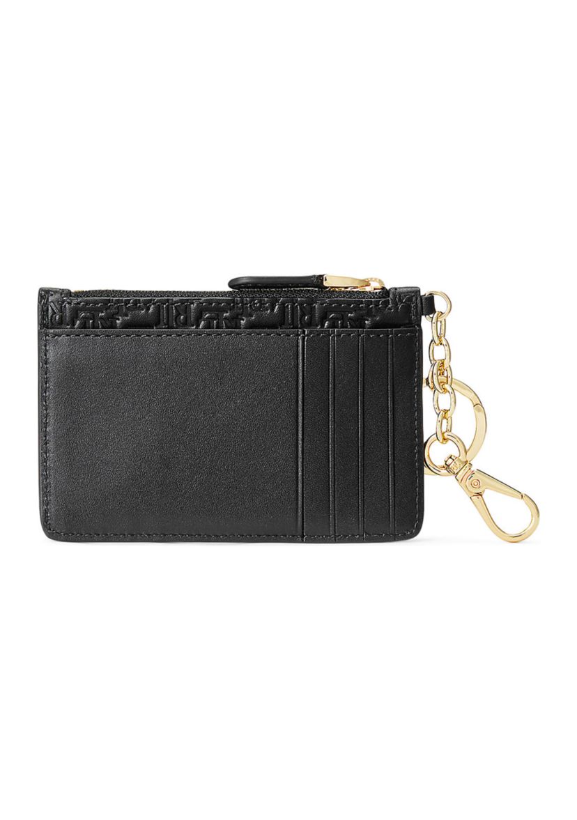 Logo Debossed Leather Zip Card Case