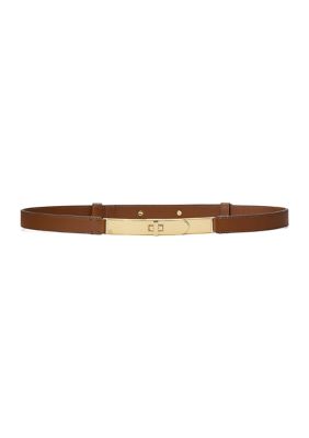 Lauren Ralph Lauren Women's Turn-Lock Skinny Leather Belt, Tan -  0888188443839