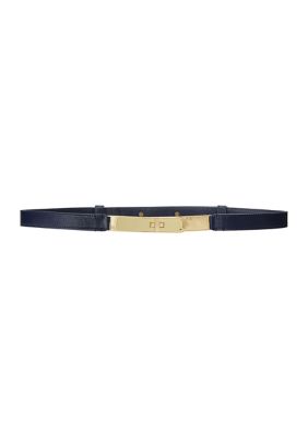 Lauren Ralph Lauren Women's Turn-Lock Skinny Leather Belt, Navy Blue -  0888188423909