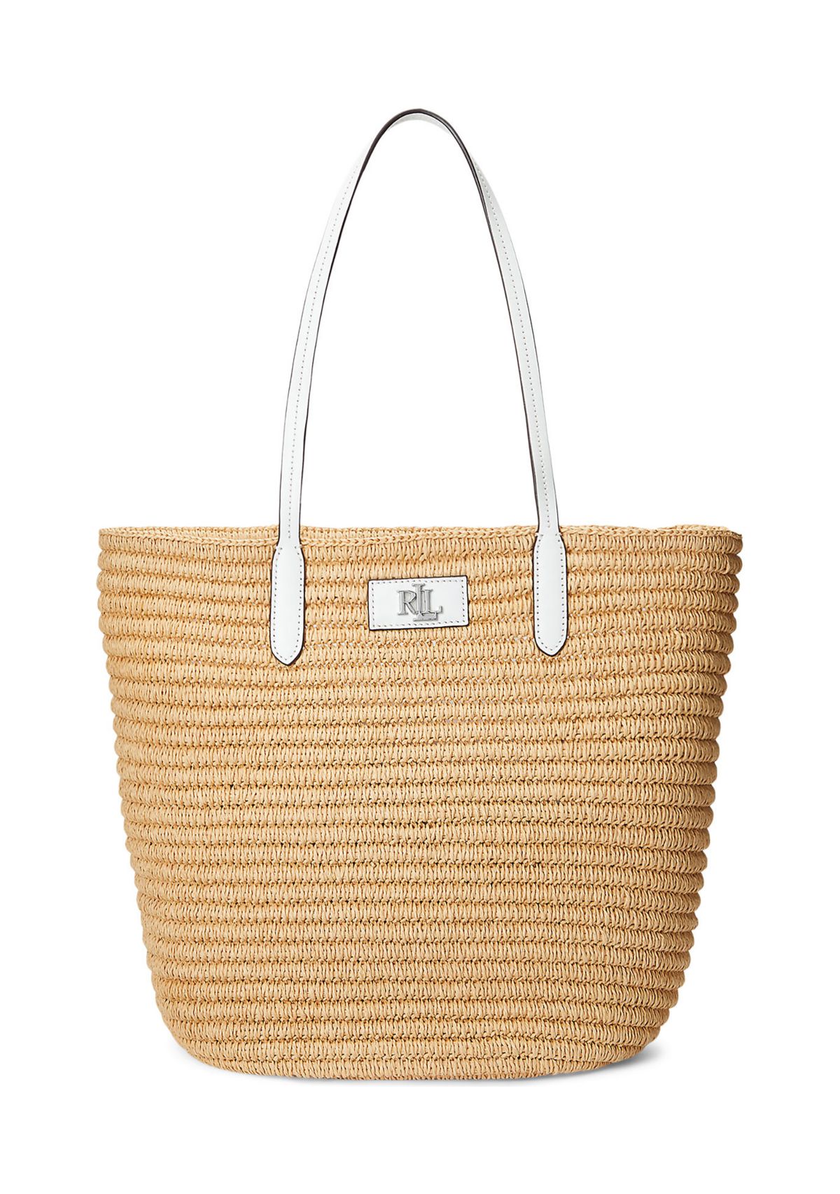 Leather-Trim Straw Large Brie Tote Bag