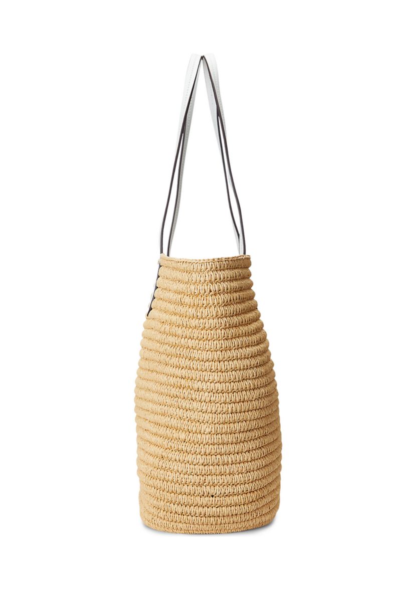 Leather-Trim Straw Large Brie Tote Bag