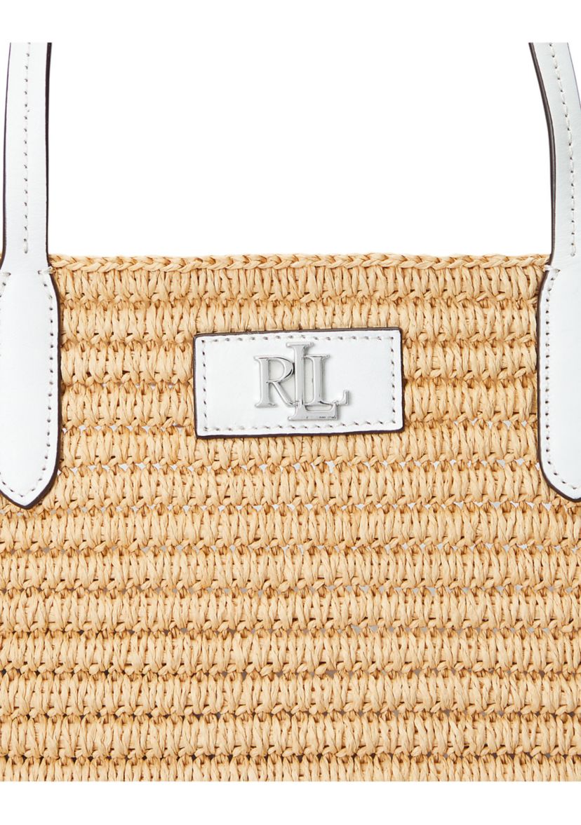 Leather-Trim Straw Large Brie Tote Bag