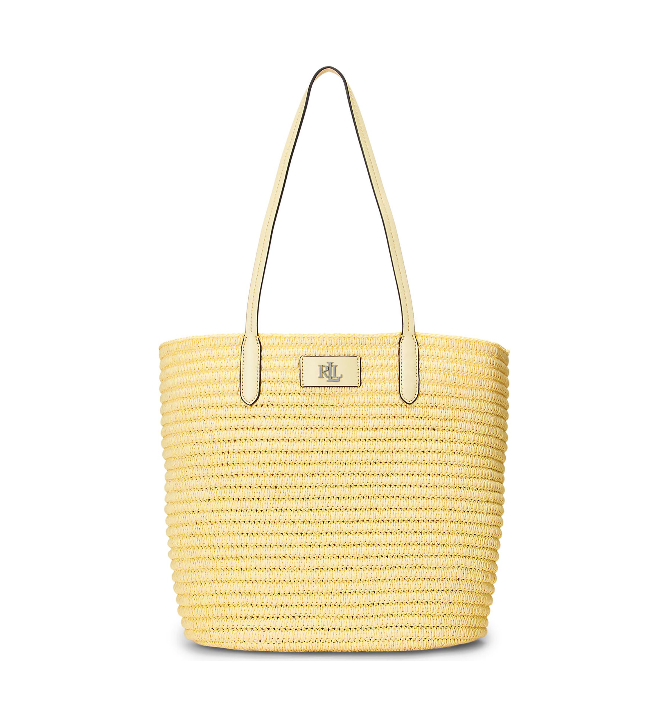 Leather Trim Straw Large Brie Tote Bag