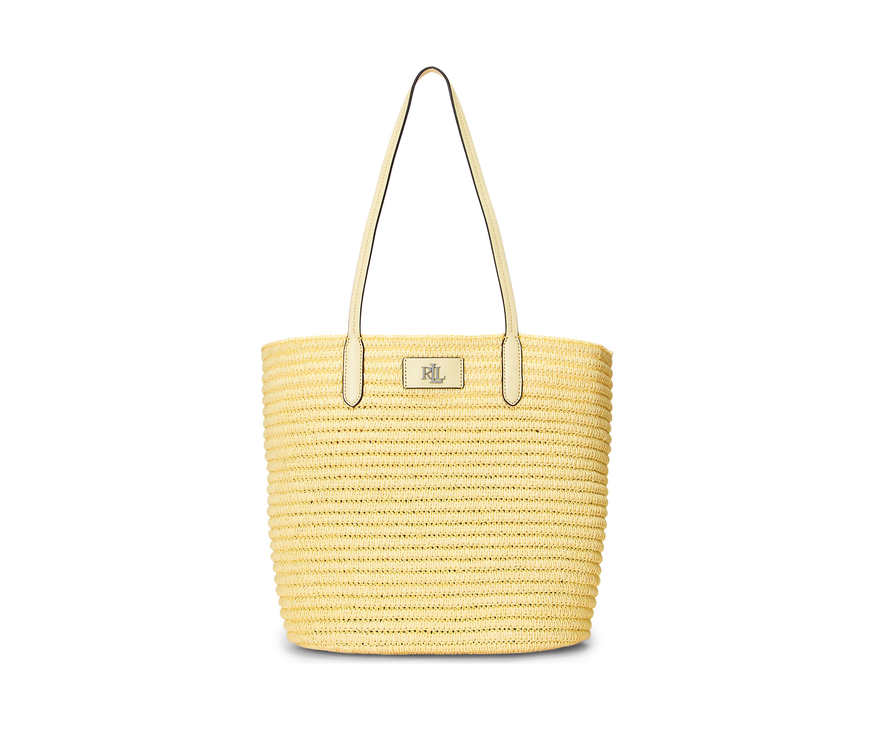 Leather Trim Straw Large Brie Tote Bag