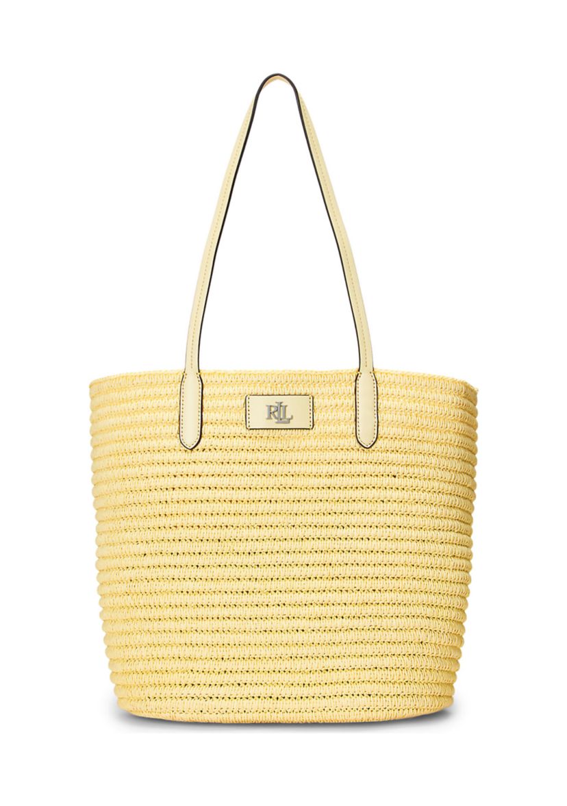 Leather Trim Straw Large Brie Tote Bag
