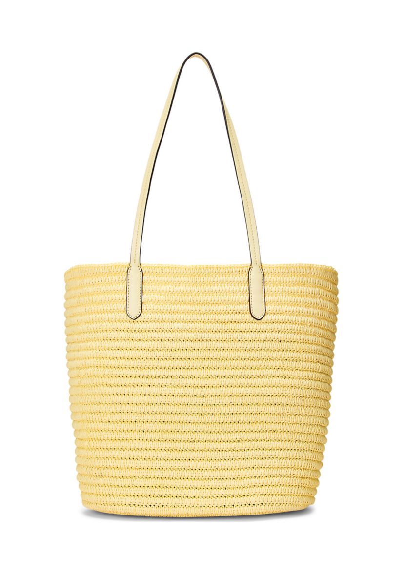 Leather Trim Straw Large Brie Tote Bag