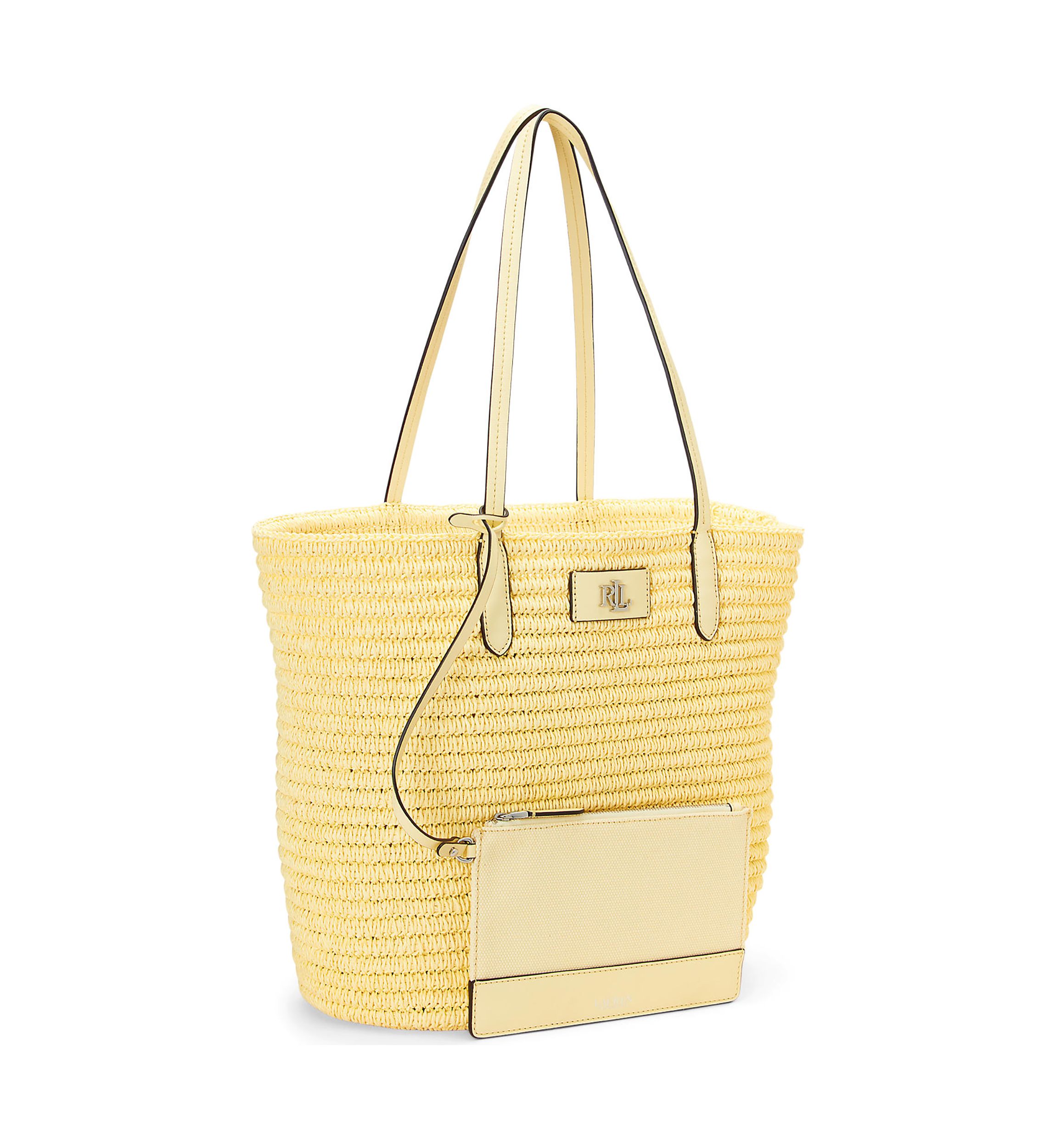 Leather Trim Straw Large Brie Tote Bag
