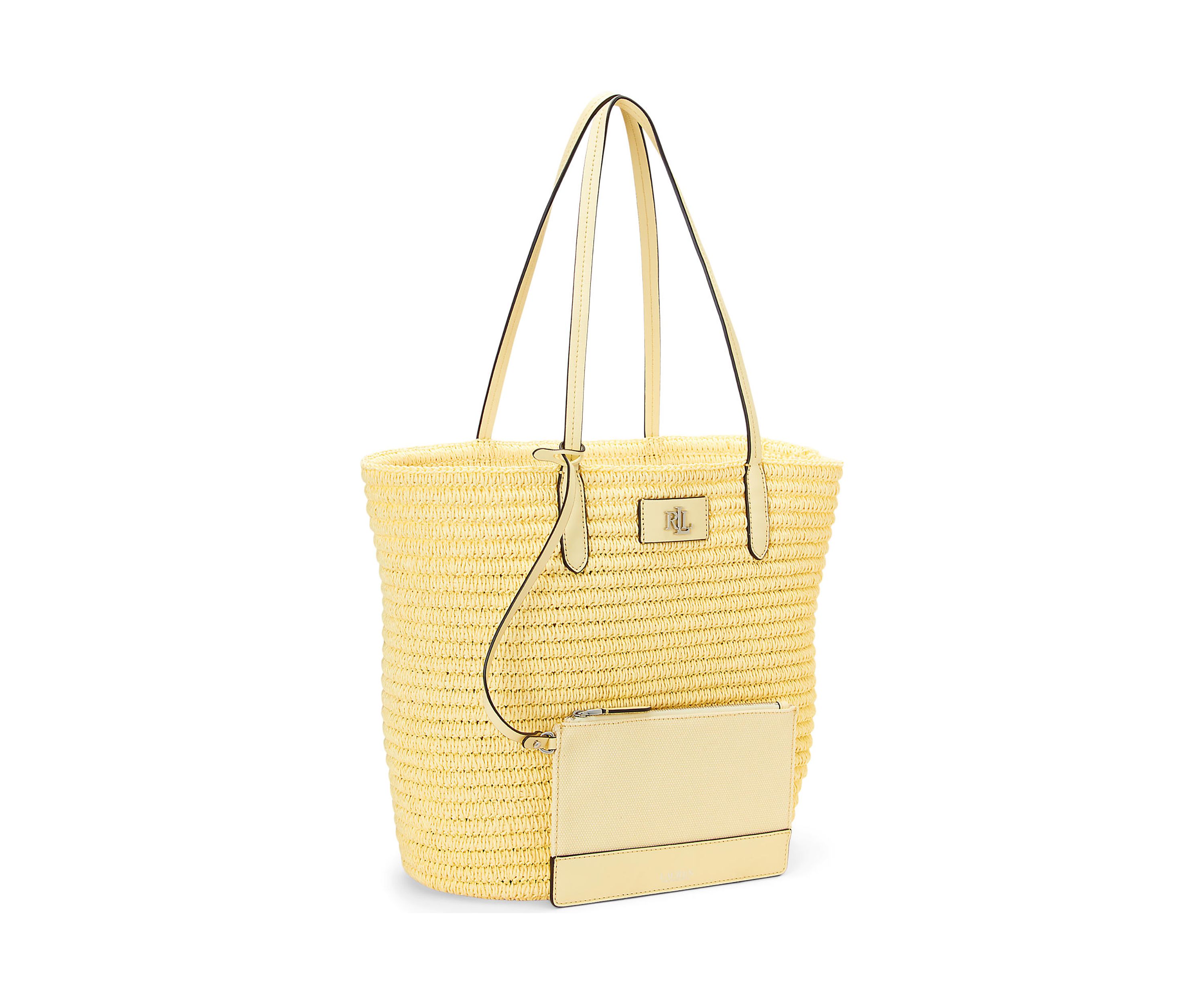 Leather Trim Straw Large Brie Tote Bag
