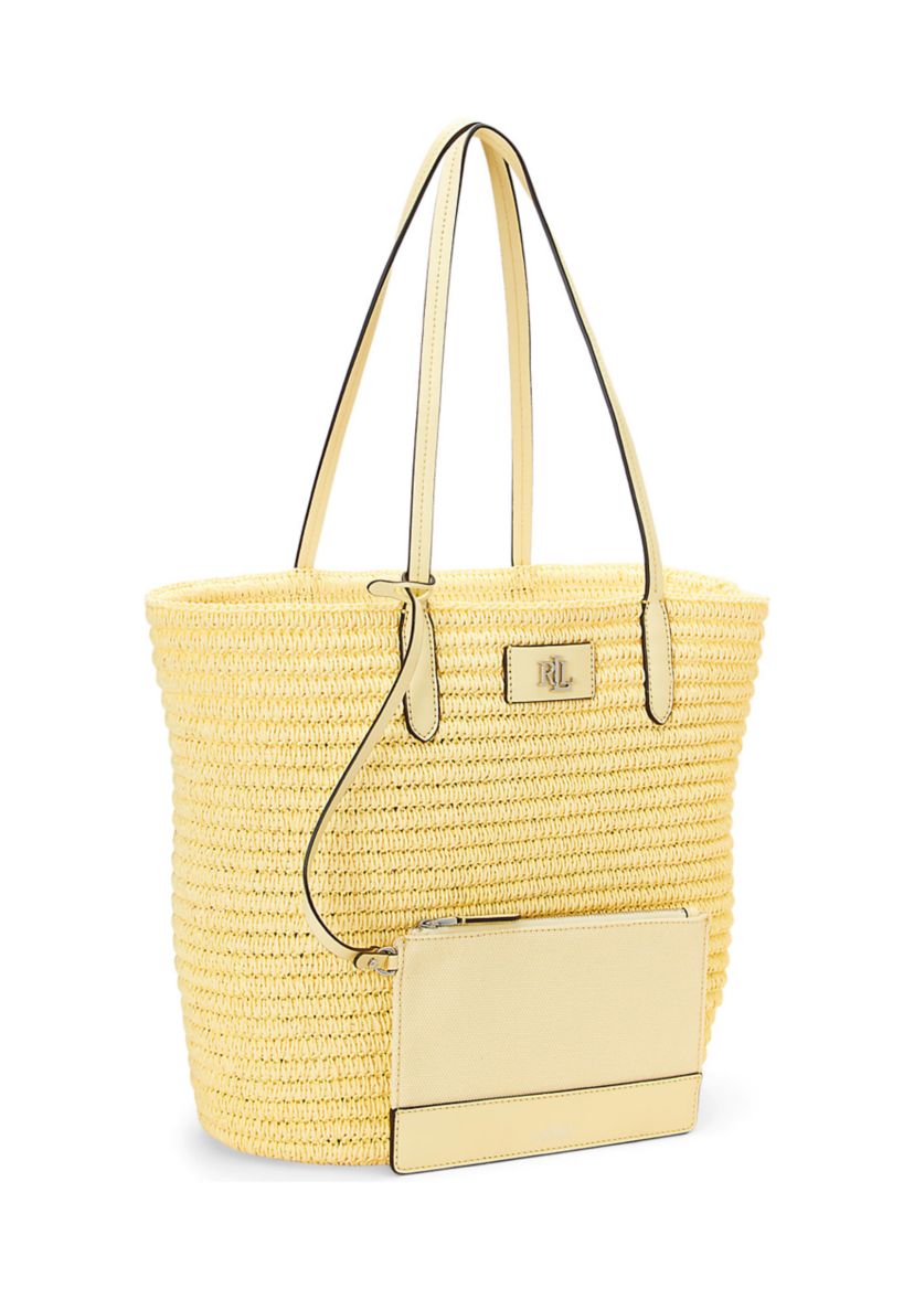 Leather Trim Straw Large Brie Tote Bag