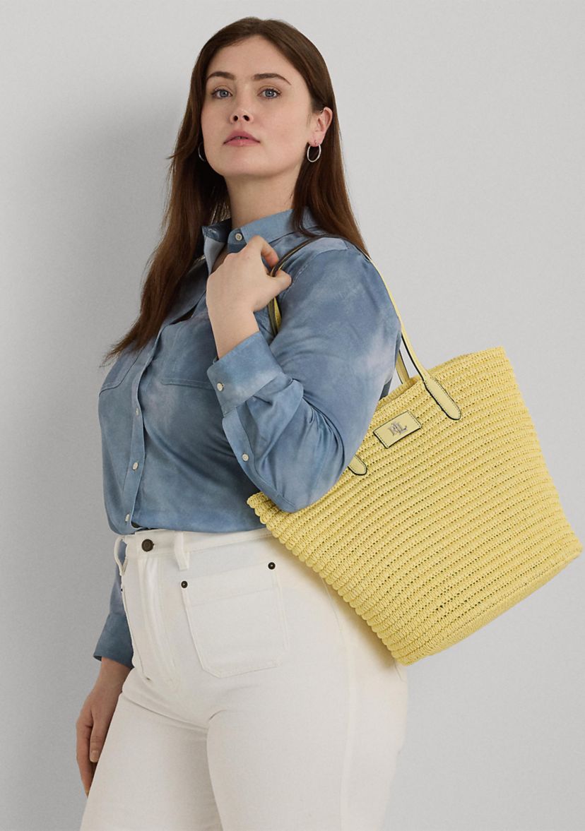 Leather Trim Straw Large Brie Tote Bag