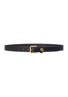 Lauren Ralph Lauren Women's Logo Keeper Leather Skinny Belt, Black, XL