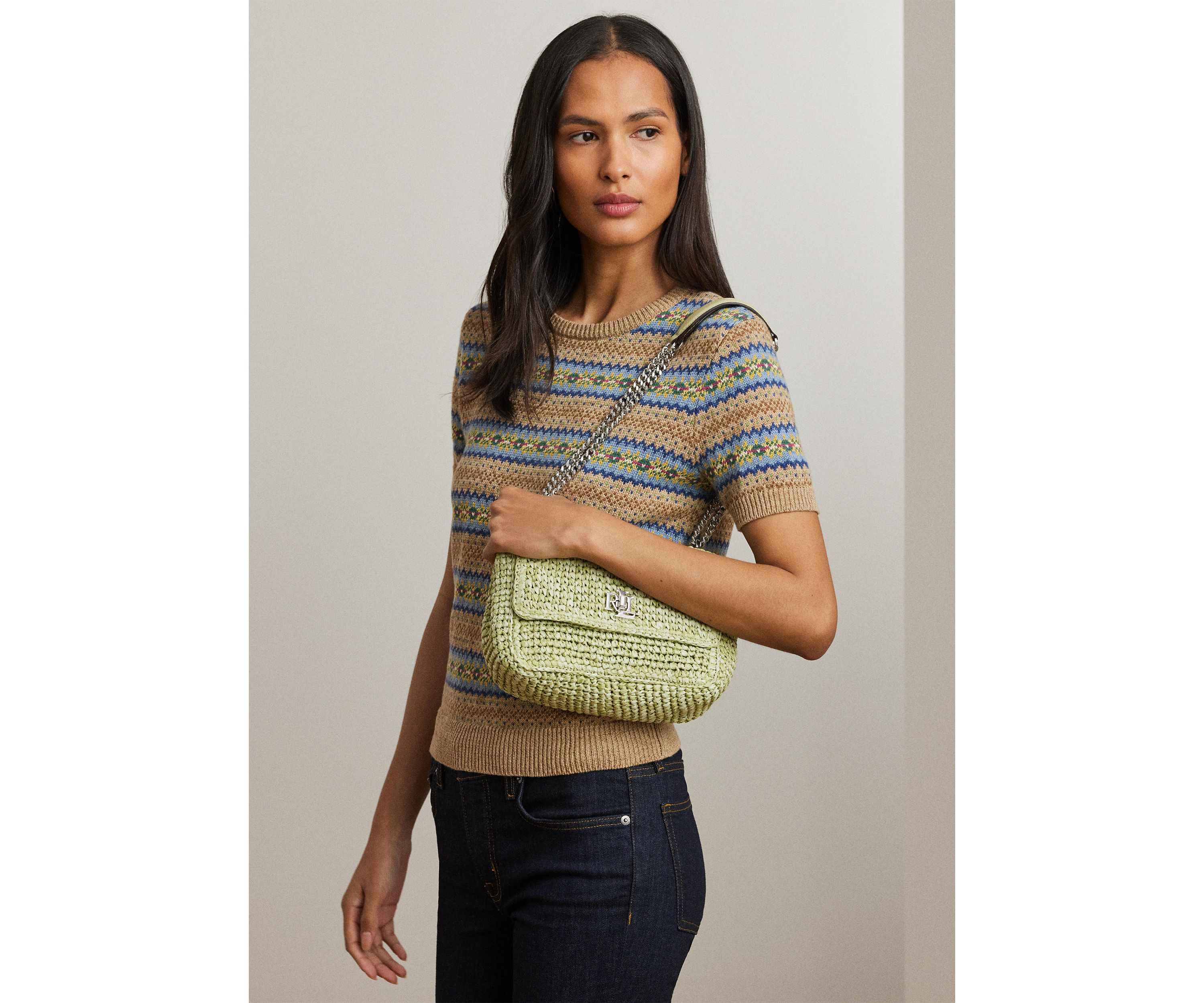 Mélange Woven Straw Medium Sophee Bag