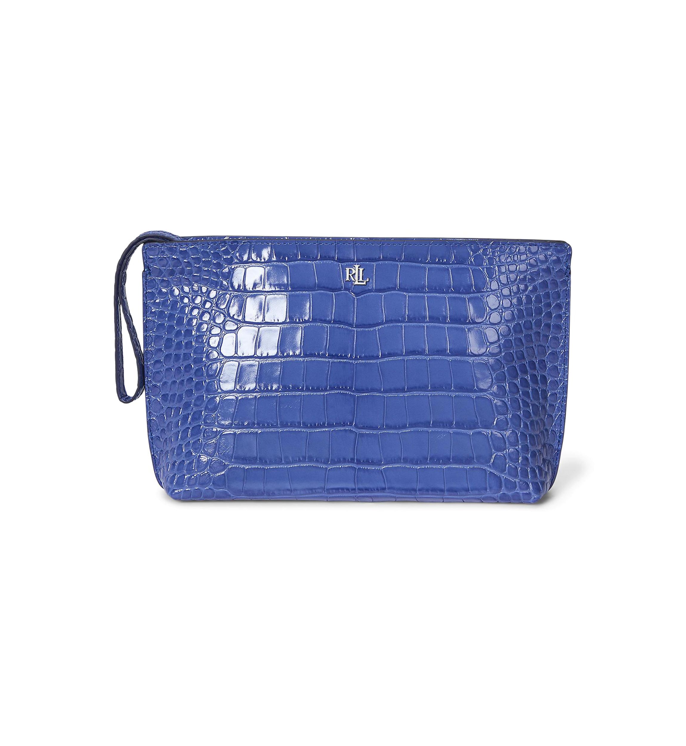 Crocodile Embossed Leather Large Pouch