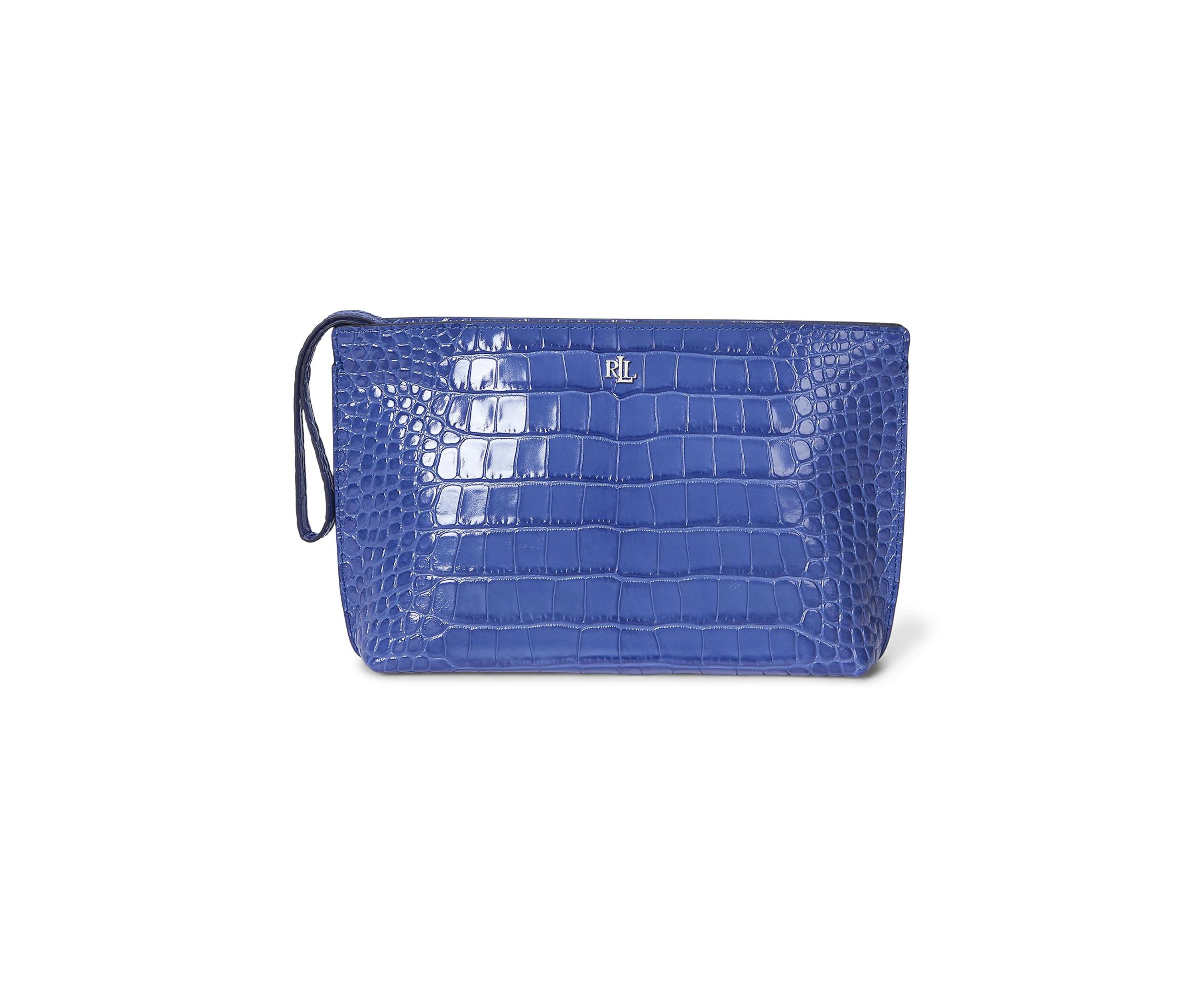Crocodile Embossed Leather Large Pouch