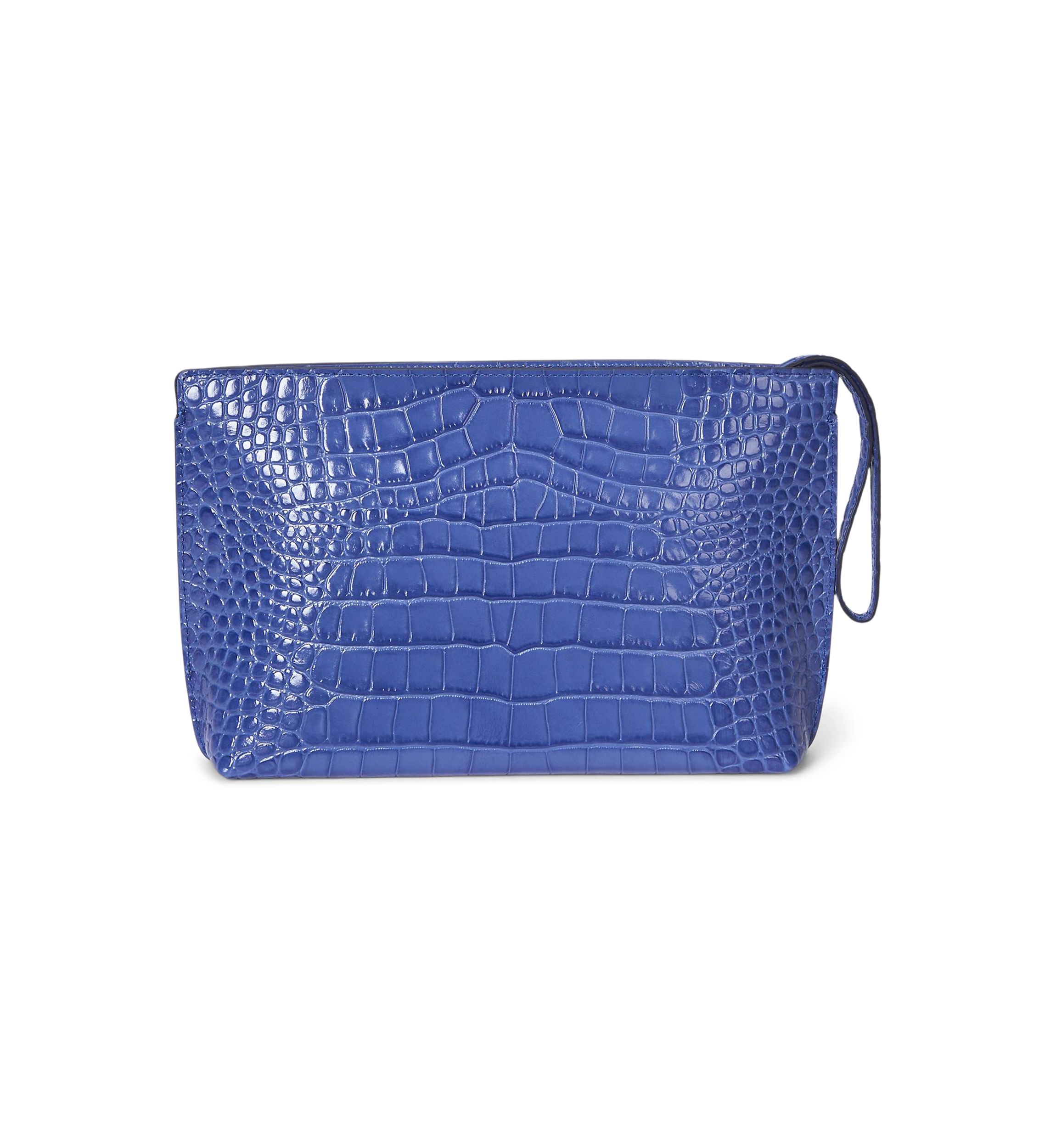 Crocodile Embossed Leather Large Pouch