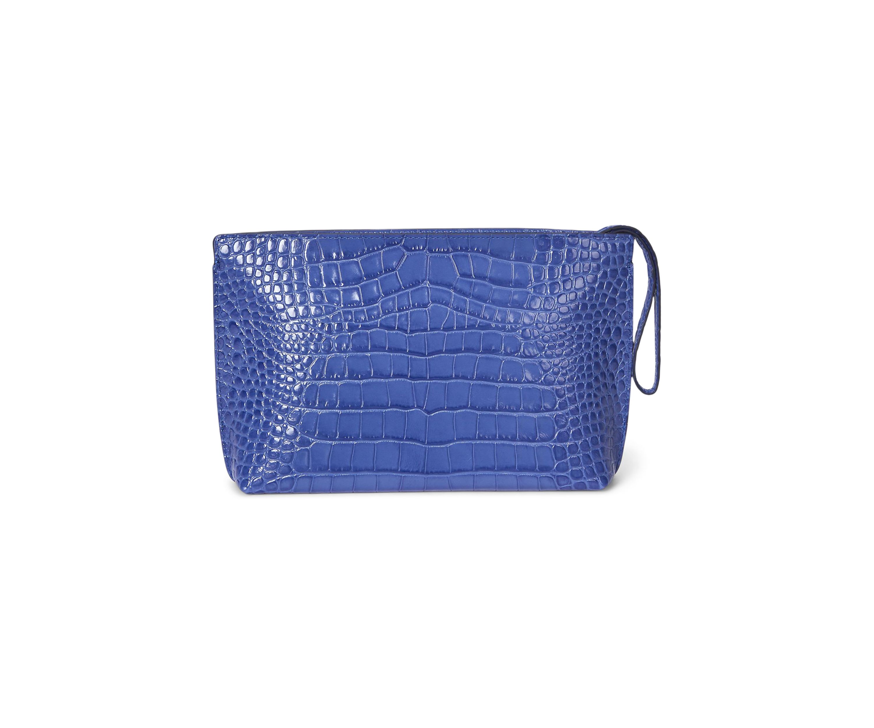 Crocodile Embossed Leather Large Pouch