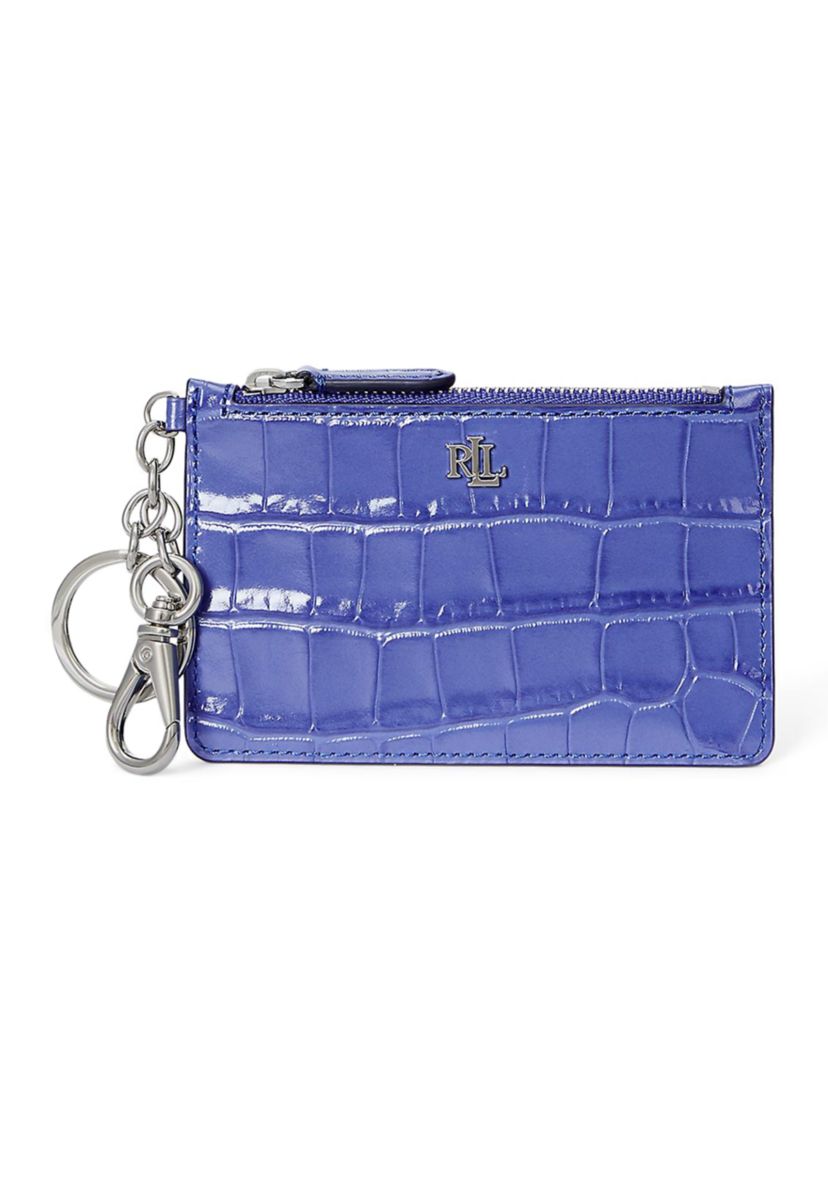 Crocodile Embossed Leather Zip Card Case