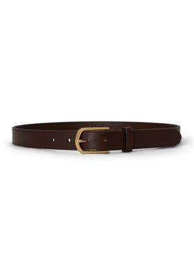 Lauren Ralph Lauren Women's Rounded-Buckle Leather Skinny Belt, Brown, XL