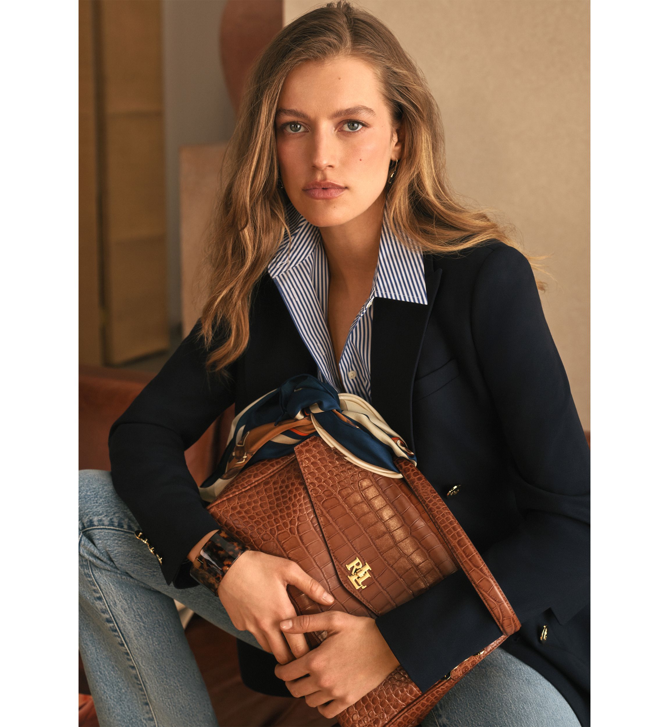 Lauren Ralph Lauren Croc-Embossed Medium Farrah Soft Satchel | Belk