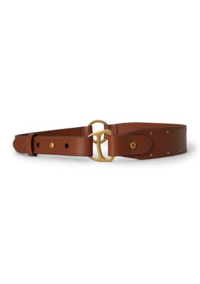 Lauren Ralph Lauren Women's Equestrian D-Ring Studded Leather Belt, Tan, XL