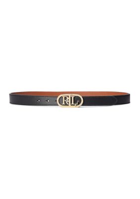 Lauren Ralph Lauren Women's Oval-Logo Reversible Leather Skinny Belt