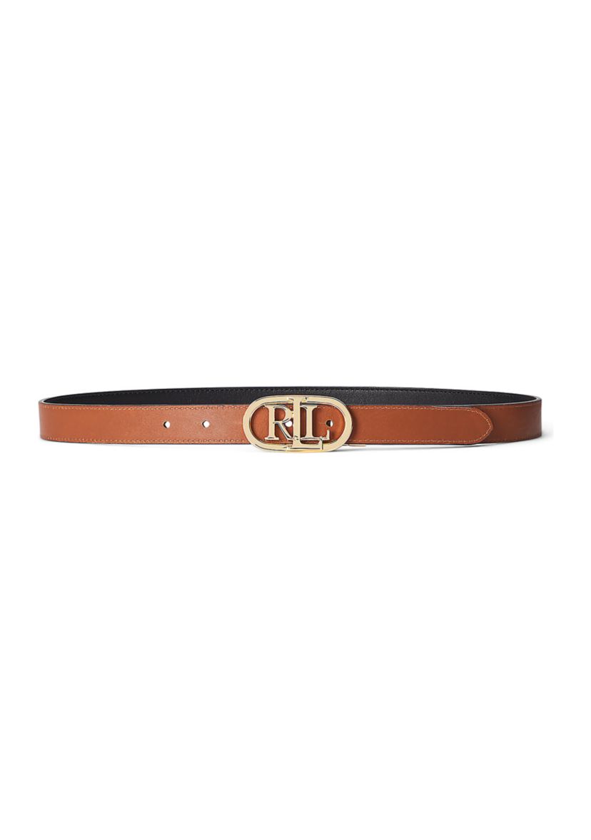 Oval-Logo Reversible Leather Skinny Belt