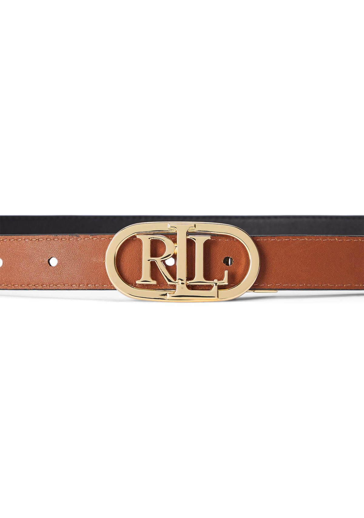 Oval-Logo Reversible Leather Skinny Belt
