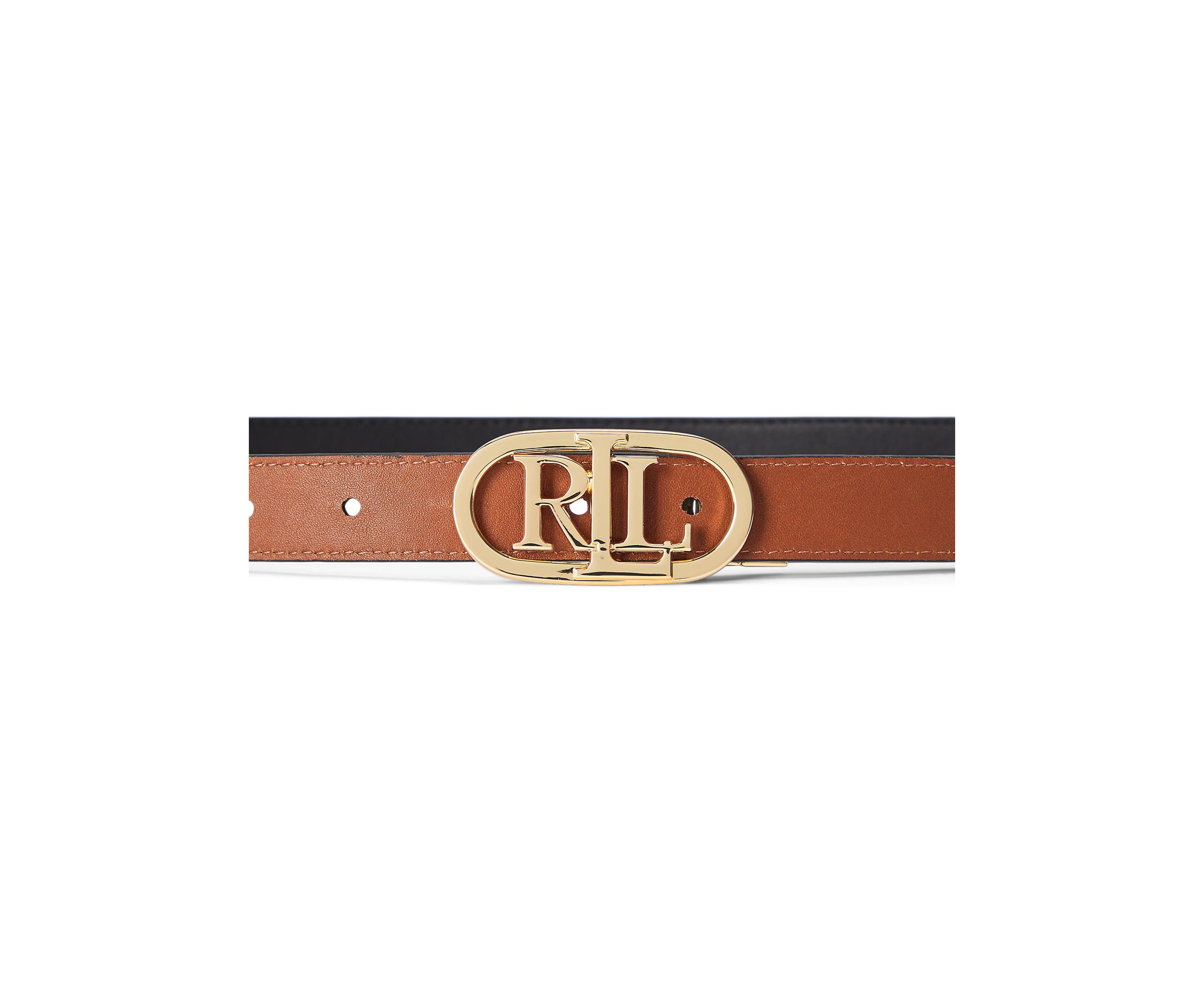 Oval-Logo Reversible Leather Skinny Belt