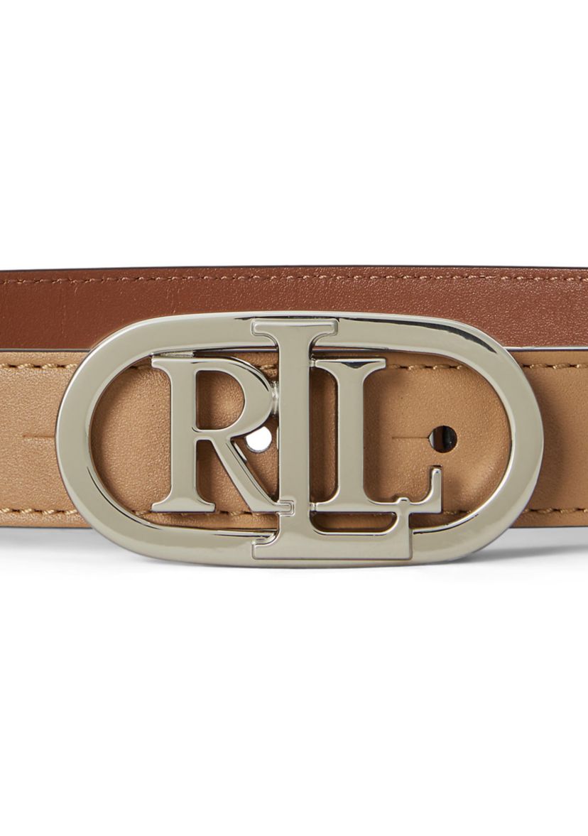 Lauren Ralph Lauren Oval-Logo Reversible Leather Skinny Belt  display picture 1