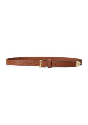 Lauren Ralph Lauren Women's Pebbled Leather Skinny Belt, Tan -  0888188458550