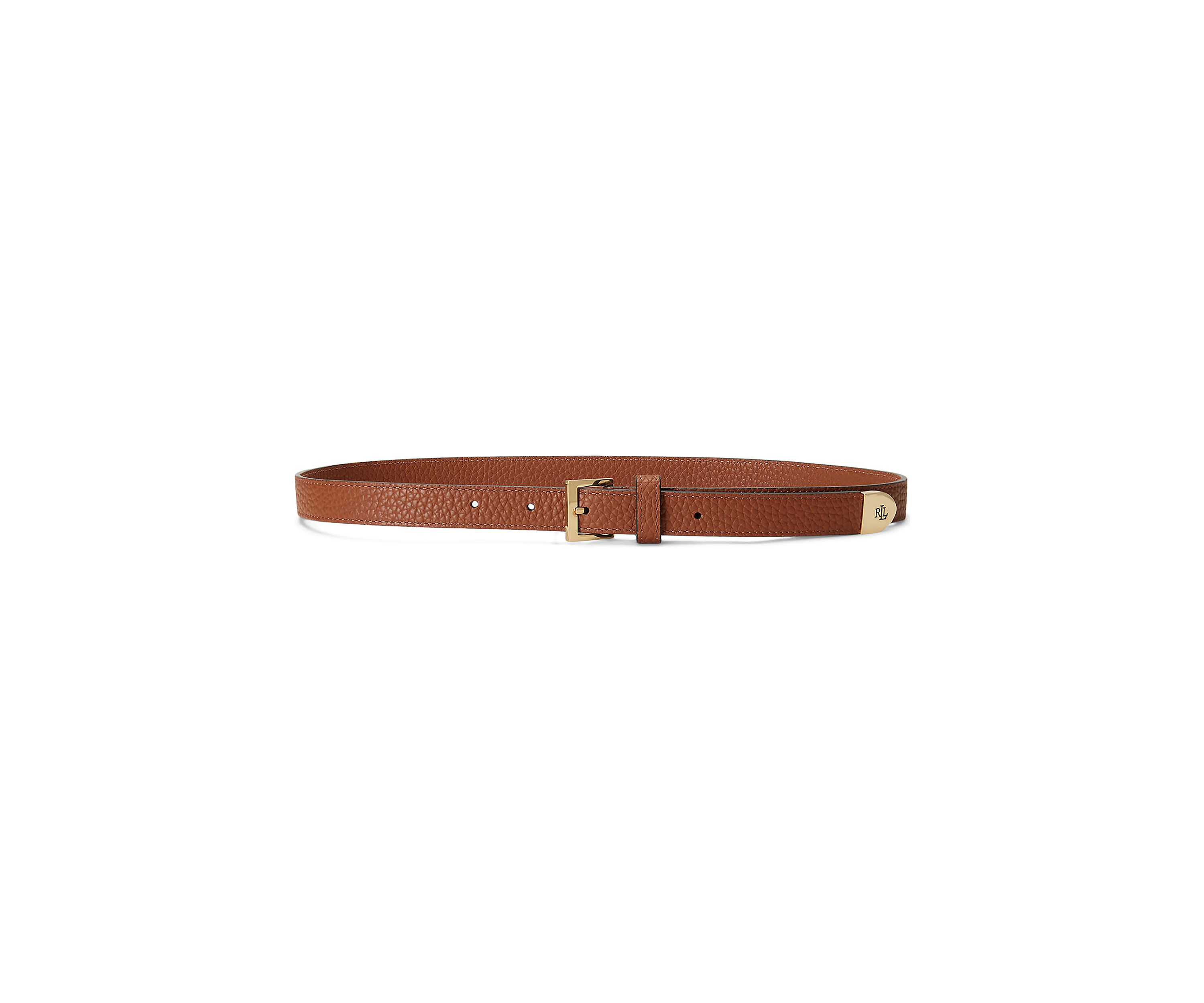 Pebbled Leather Skinny Belt