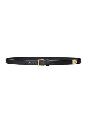Lauren Ralph Lauren Women's Pebbled Leather Skinny Belt, Black, XL
