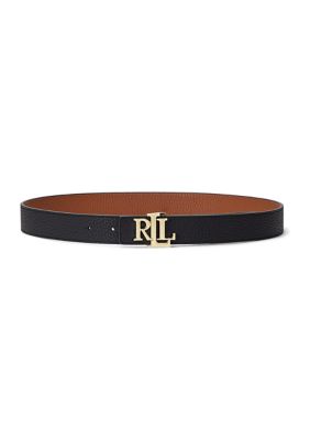 Lauren Ralph Lauren Women's Logo Reversible Pebbled Leather Belt, Tan, XL