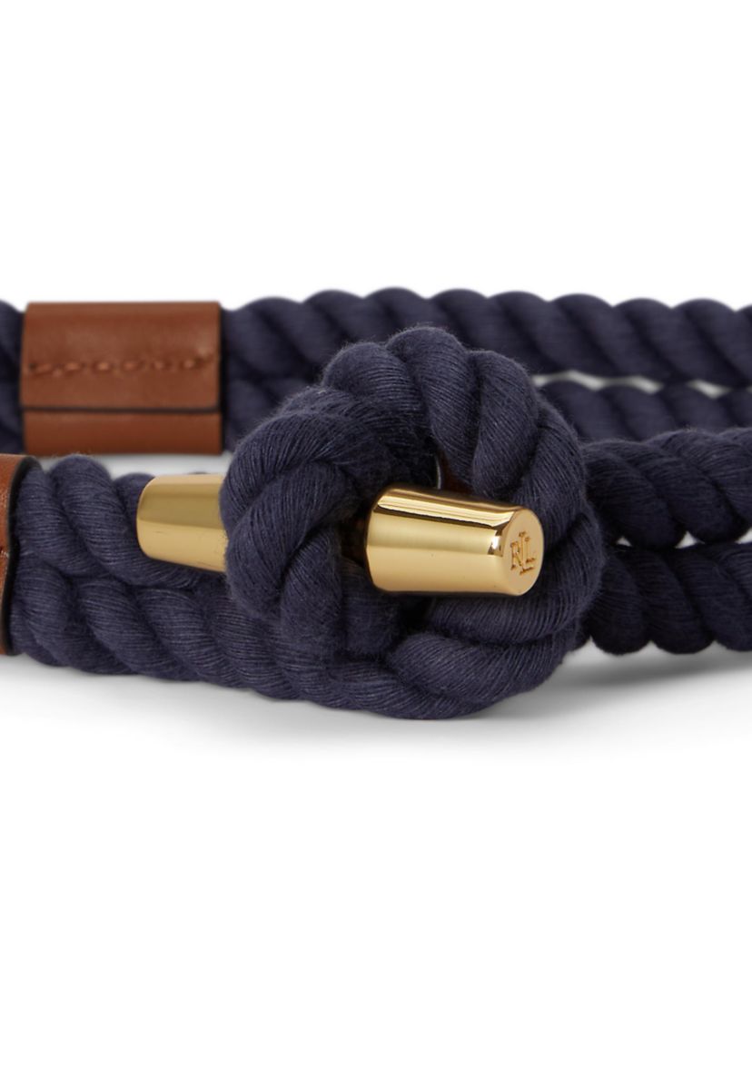 Leather-Trim Rope Toggle Skinny Belt