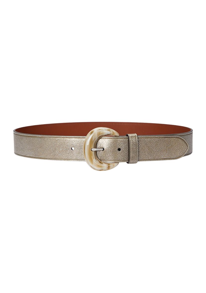 Crescent-Buckle Metallic Wide Belt