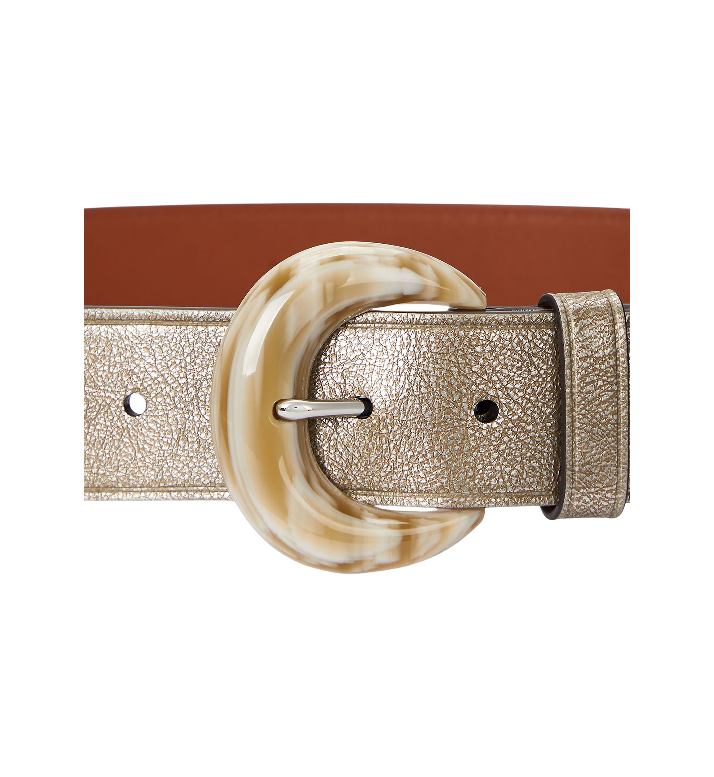 Crescent-Buckle Metallic Wide Belt