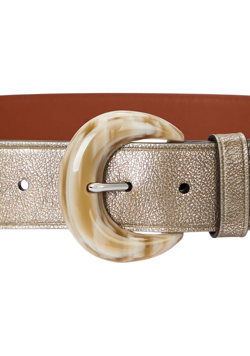 Crescent-Buckle Metallic Wide Belt