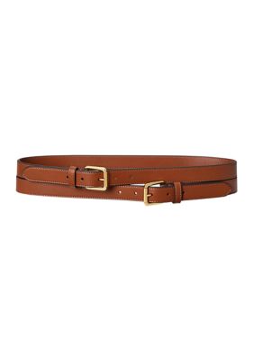 Lauren Ralph Lauren Women's Leather Double-Buckle Stacked Wide Belt, Tan, Small