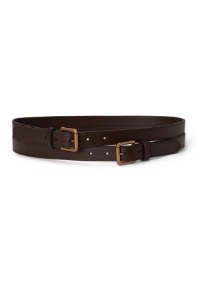 Lauren Ralph Lauren Women's Leather Double-Buckle Stacked Wide Belt
