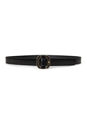 Lauren Ralph Lauren Women's Slide-Buckle Croc-Embossed Leather Belt
