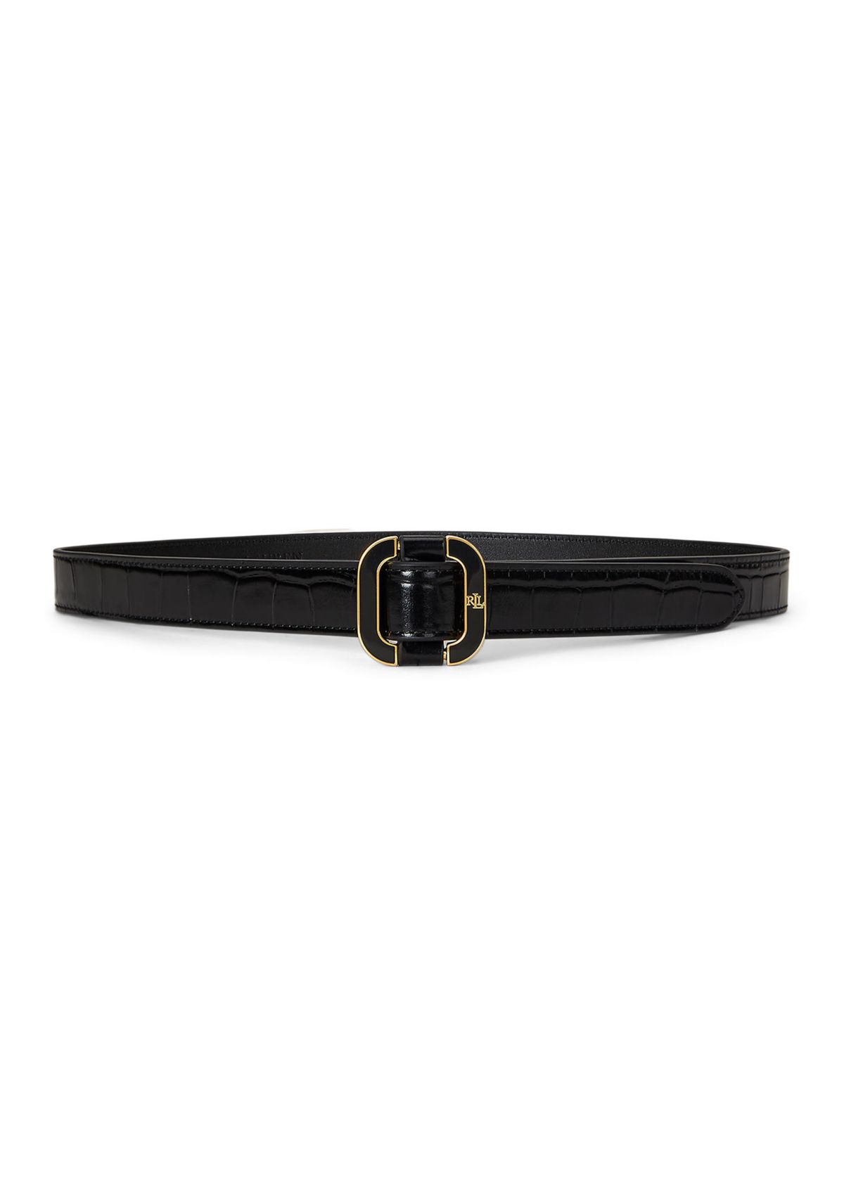 Slide-Buckle Croc-Embossed Leather Belt