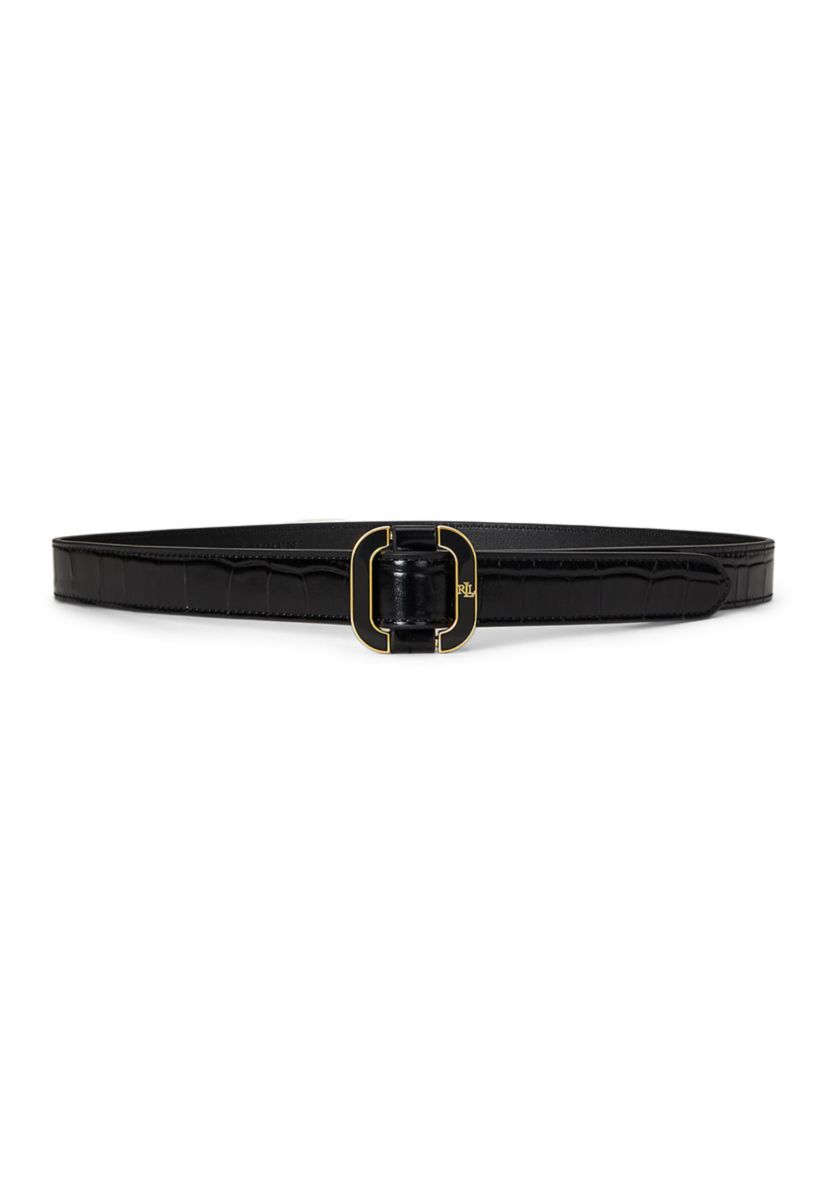 Slide-Buckle Croc-Embossed Leather Belt