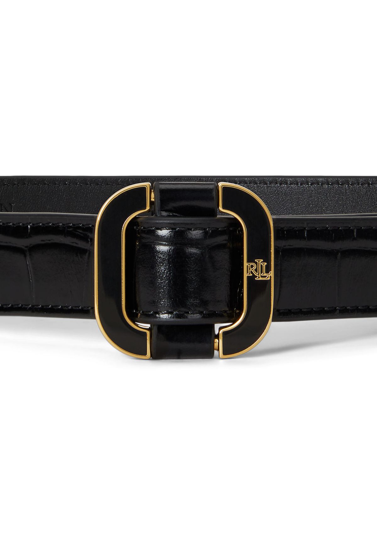 Slide-Buckle Croc-Embossed Leather Belt