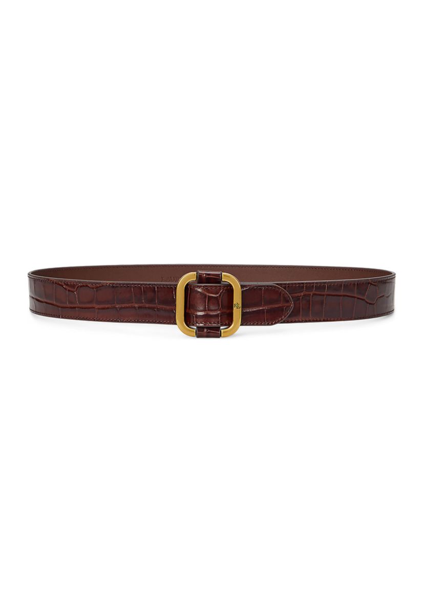 Slide Buckle Crocodile Embossed Leather Belt