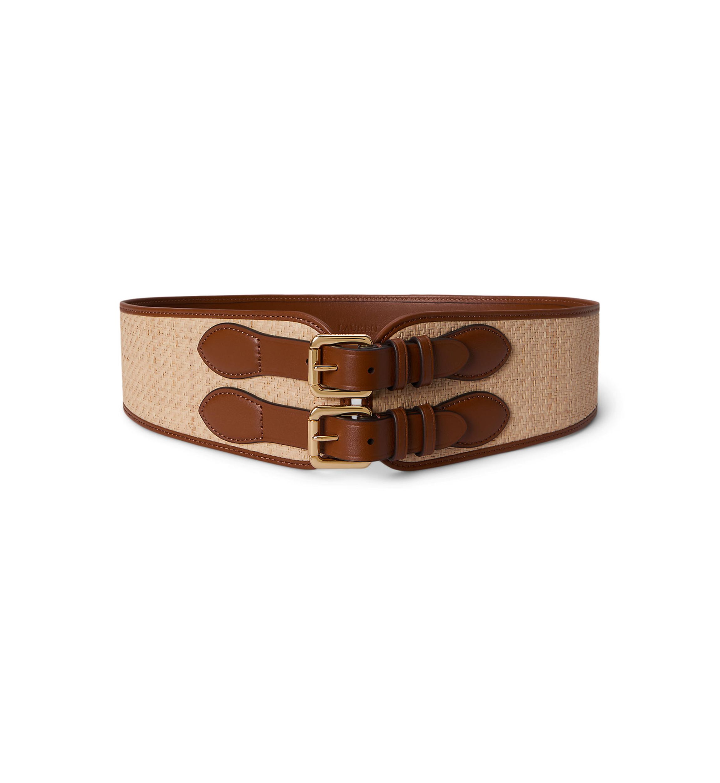 Lauren Ralph Lauren Raffia & Leather Double-Buckle Wide Belt  display picture 1